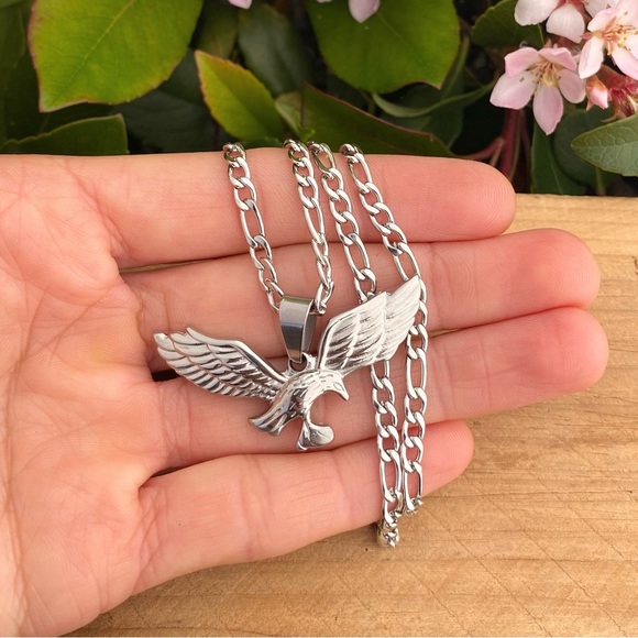Stainless Steel Eagle Pendant and Chain Men Women WATERPROOF / Águila Acero - Picture 5 of 5